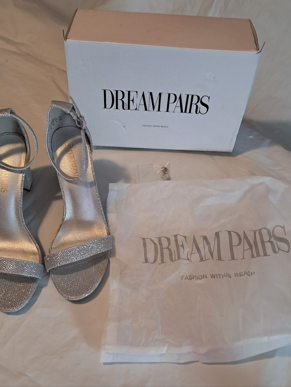 size 8 Dream Pairs Silver Glitter Ankle-Strap Heels